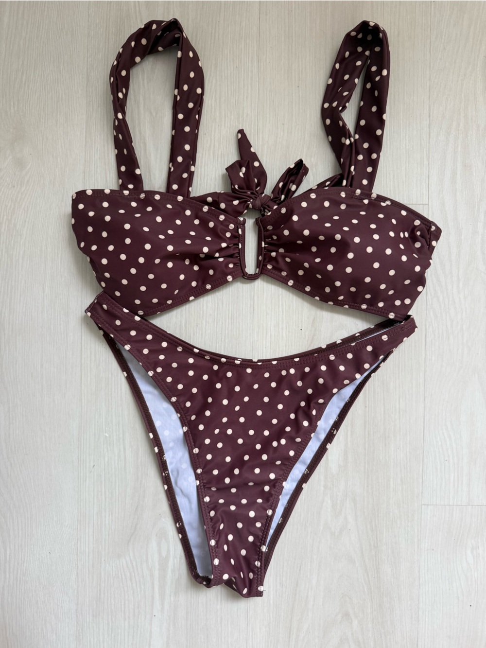 Boutique Brown Polka Dot Cutout Bikini Set